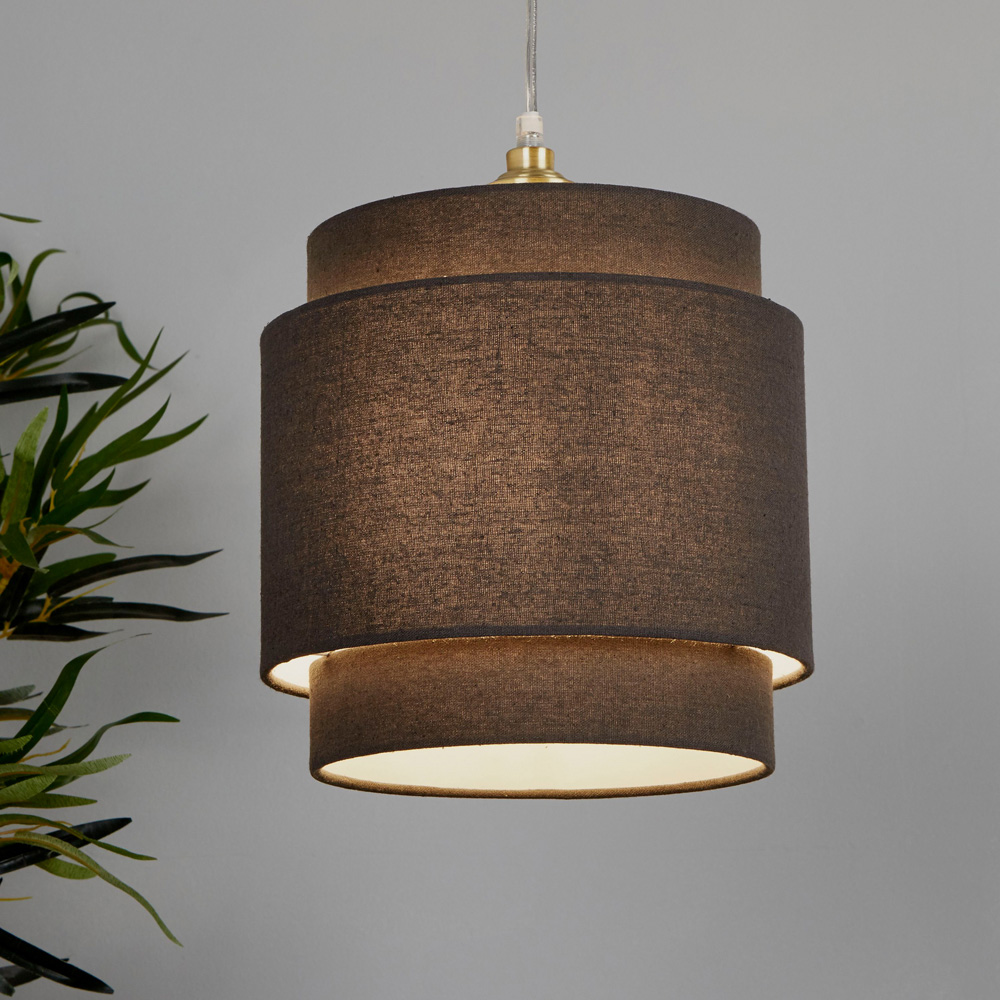 Lighting Collection Underwood 2-Tier Charcoal Grey Linen Ceiling Shade 20cm Image 2