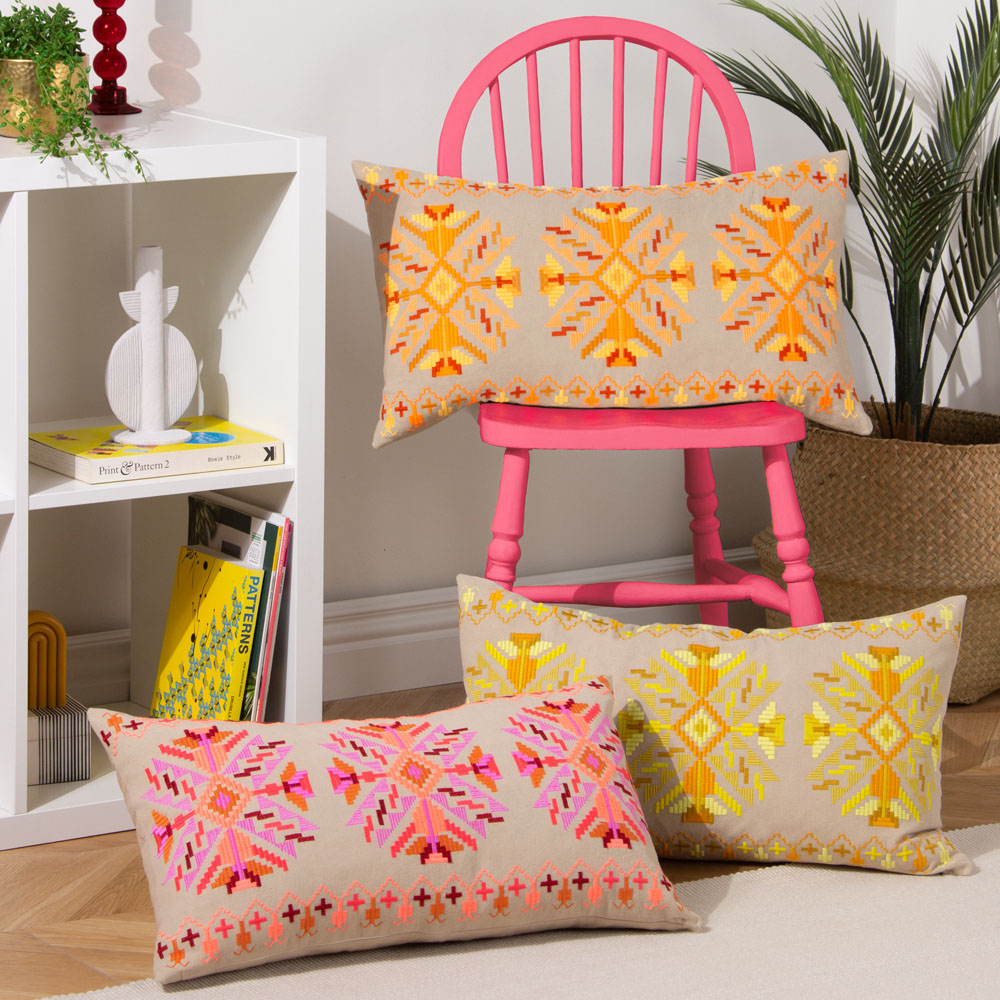 furn. Kalina Orange Embroidered Cushion Image 6
