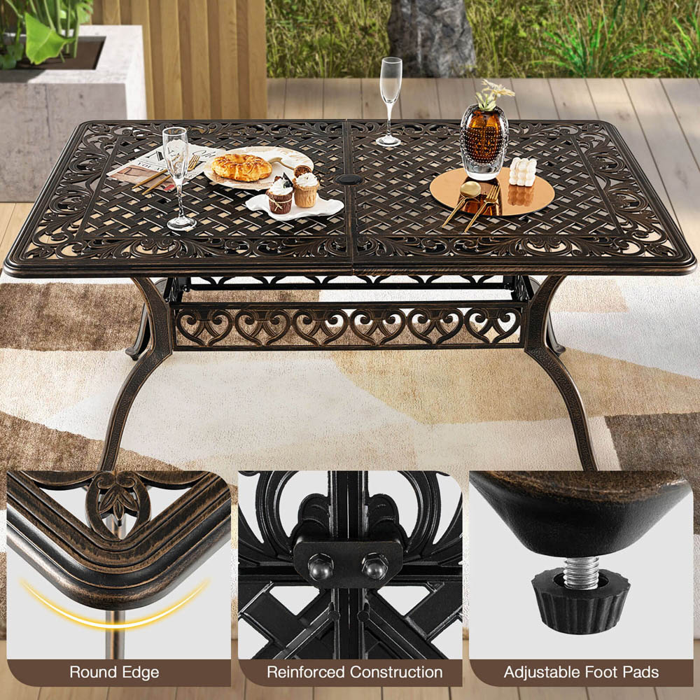 Costway 6 Seater Outdoor Dining Table with Umbrella Hole Bronze Image 8