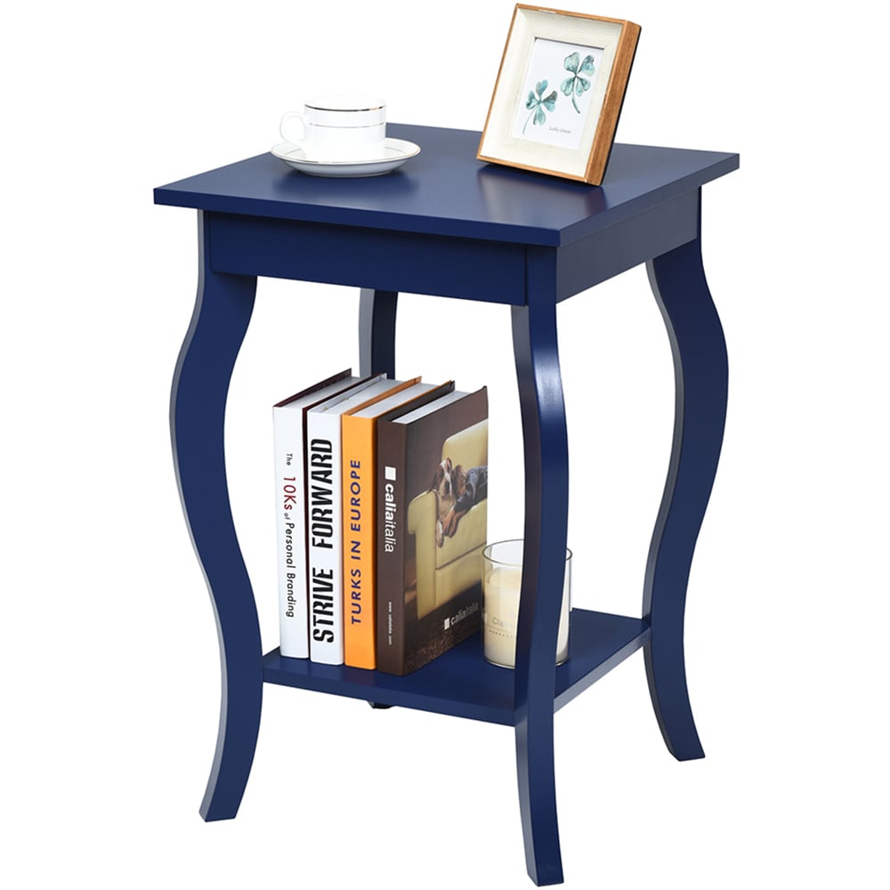 Costway 2 Shelf Blue Curved Legs Accent End Table Image 3