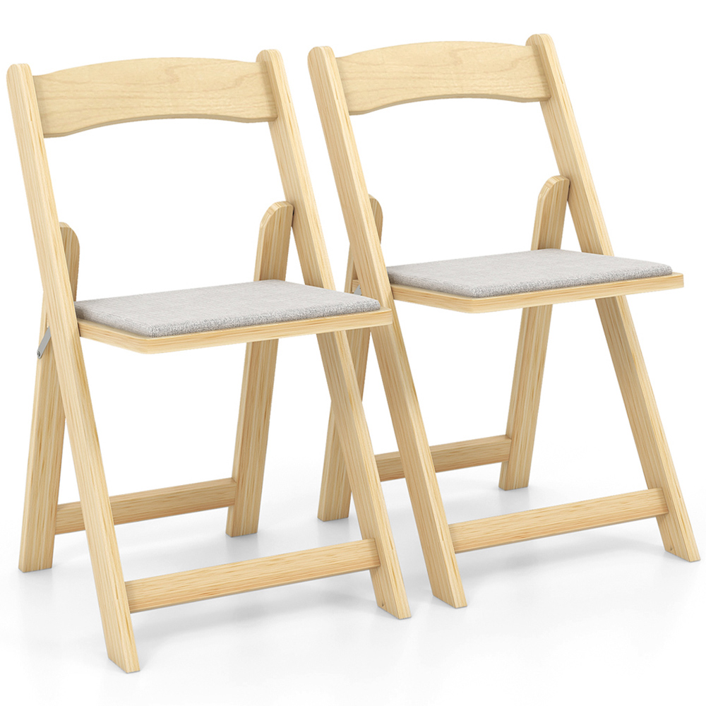 Costway Set of 2 Natural Foldable Dining Chairs Image 2