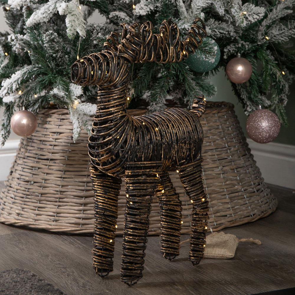 Samuel Alexander Warm White LED Light Up Black and Gold Braid Reindeer Christmas Decoration 50cm Image 3