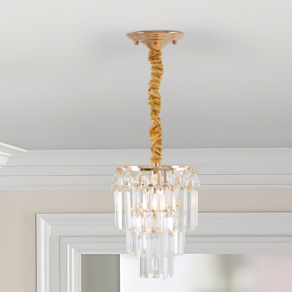 Living and Home Gold Iron Crystal E14 LED Pendant Light Image 2