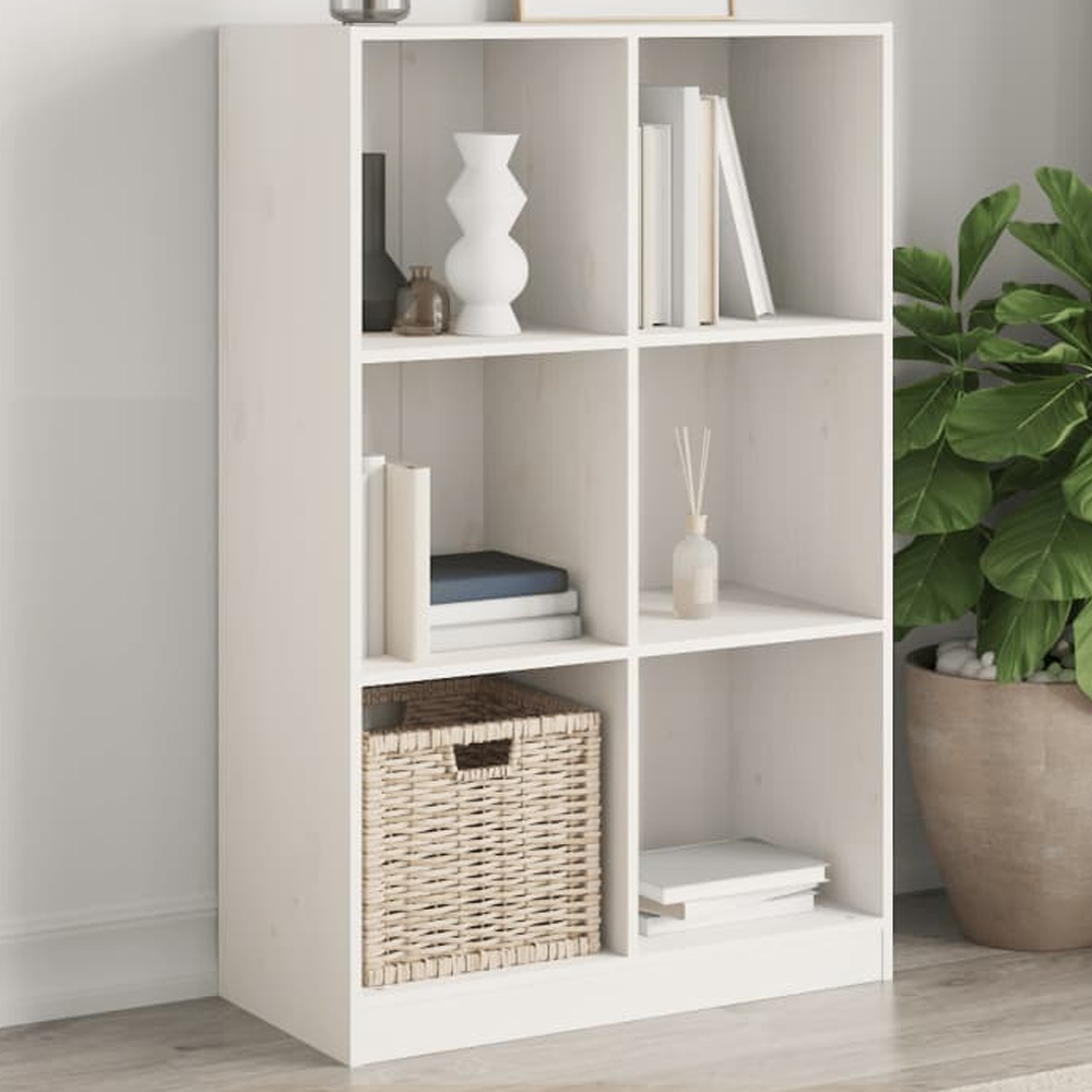 vidaXL 6 Shelf White Solid Pine Wood Record Cabinet Image 1