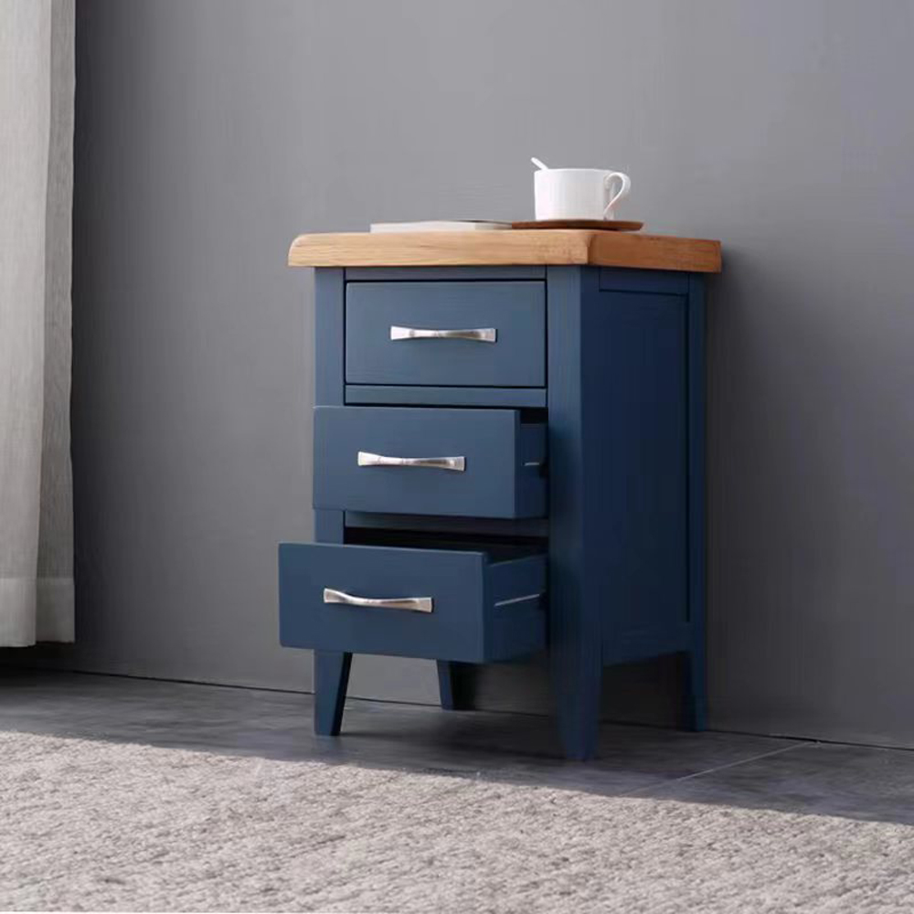 Furniture One 3 Drawer Blue Bedside Table Image 4
