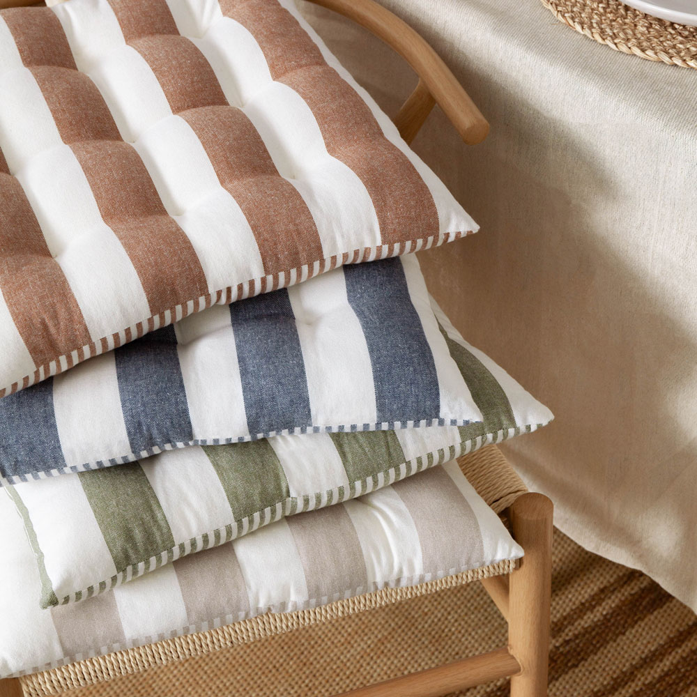Yard Hayle Navy Striped Cotton Seat Pad 40 x 40cm 2 Pack Image 6