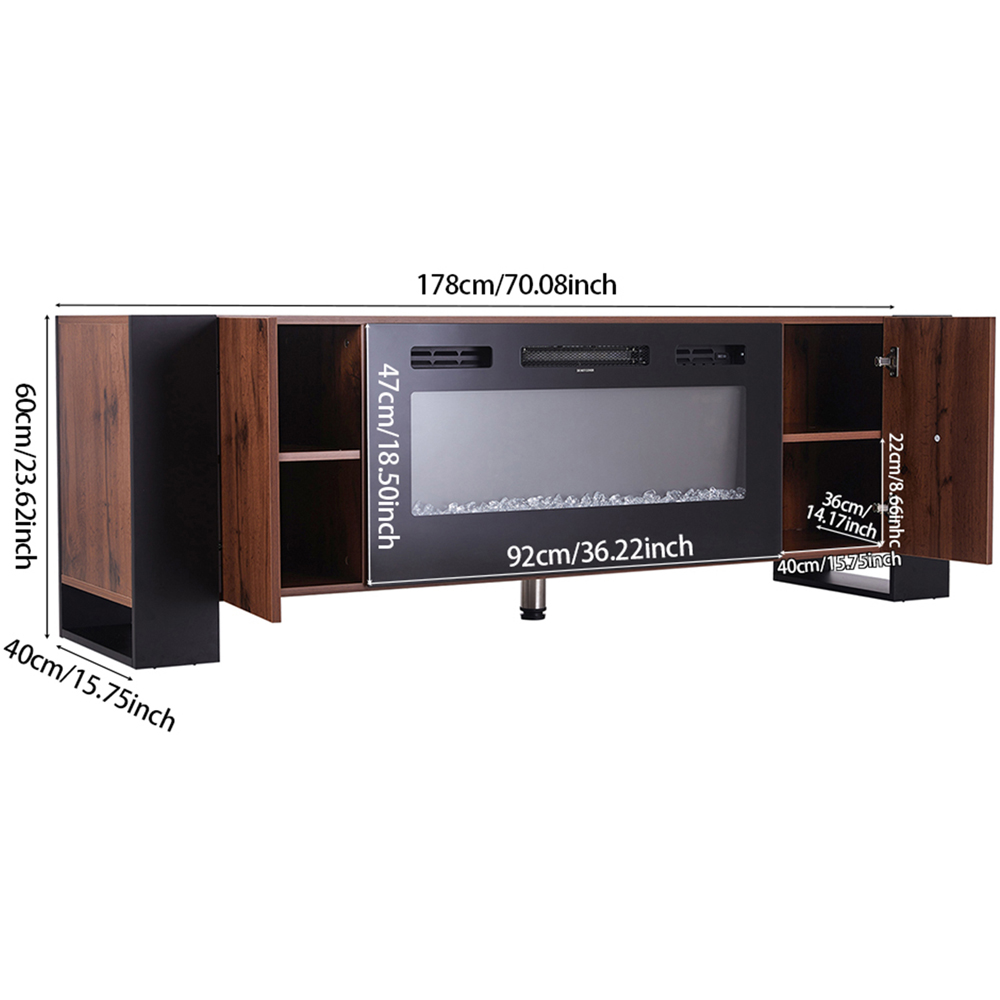 Living and Home 2 Door Black and Brown Electric Fireplace TV Stand with Remote Control Image 8