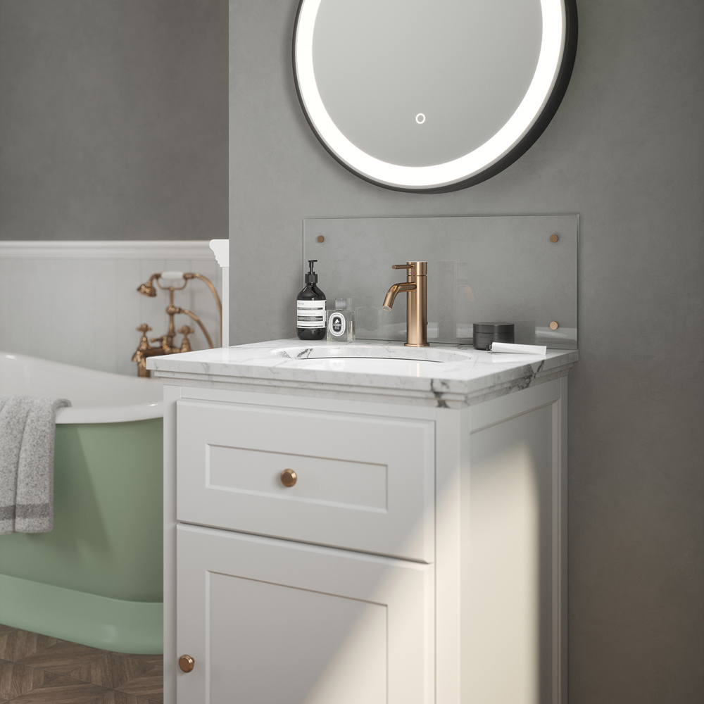 Splashback 0.4cm Thick Clear Protective Glass with Copper Caps 60 x 25cm Image 2