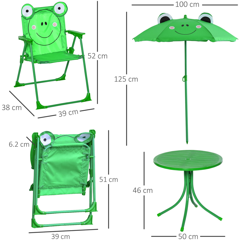 Outsunny Kids Frog Foldable Picnic Dining Set with Parasol Image 8