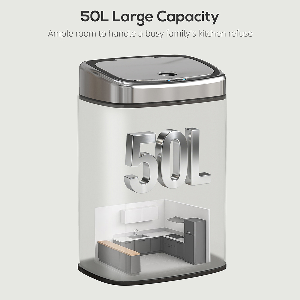 HOMCOM Silver Tone Stainless Steel Automatic Sensor Bin 50L Image 5