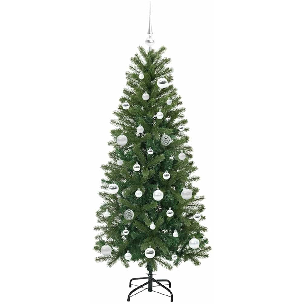 vidaXL Pre-Lit Silver Baubles Green Artificial Christmas Tree 5ft Image 4