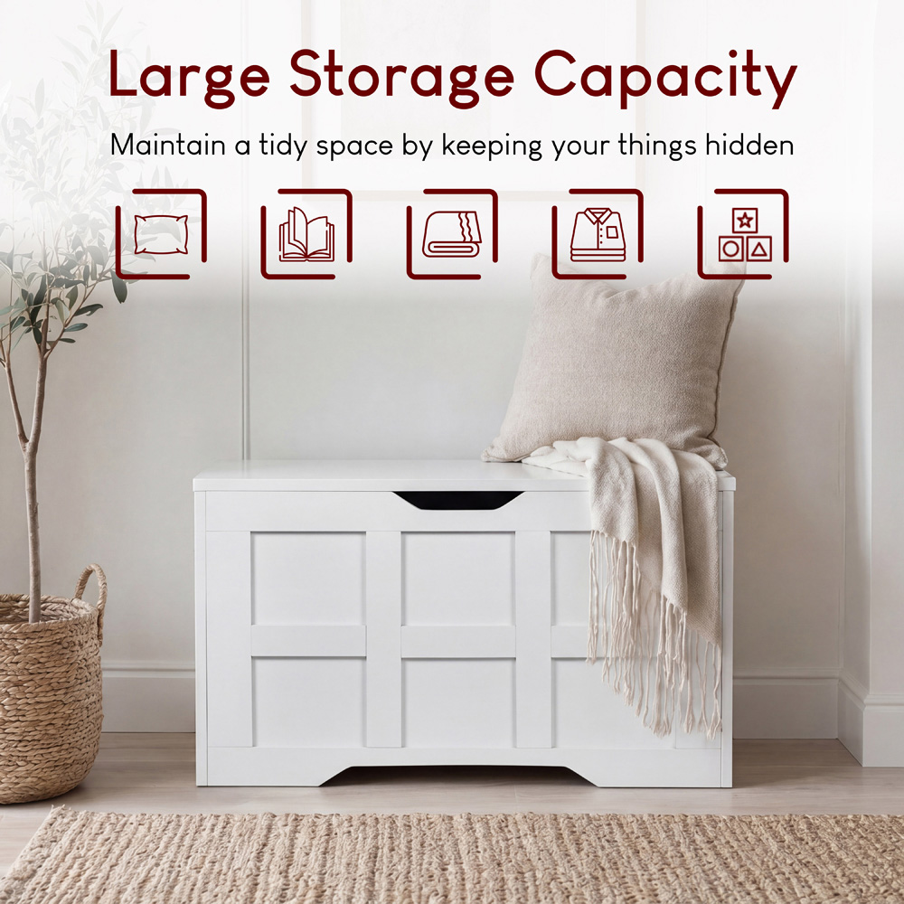 VIDA DESIGNS White Small Storage Ottoman Bench Image 8