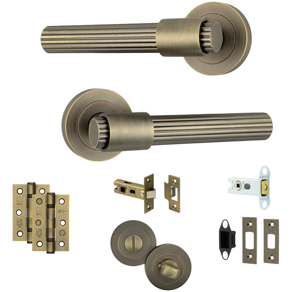 AXS Hardware Nevada Antique Brass Bathroom Door Handles on Rose 2 Pack Image 1