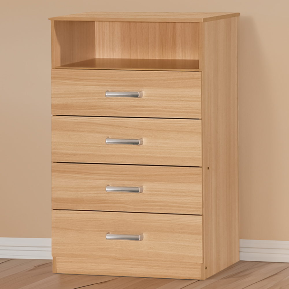 Brooklyn 4 Drawer Single Shelf Oak Finish Chest of Drawers Image 1