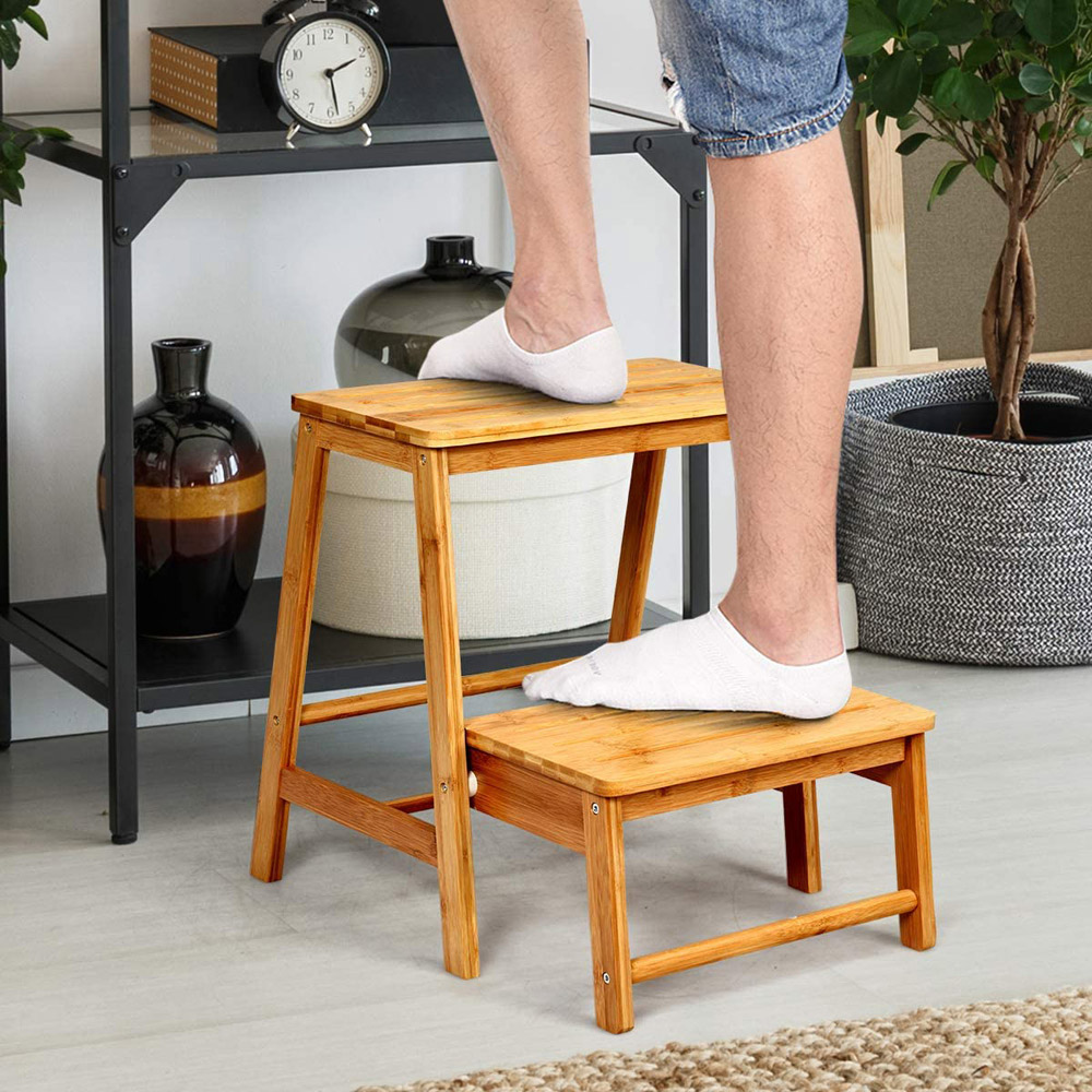 Costway 2 Step Bamboo Footstool Image 3