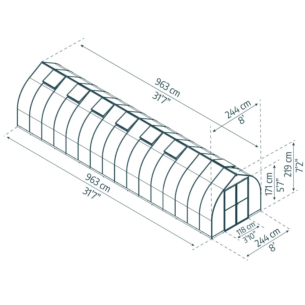 Palram Canopia Bella Silver Polycarbonate 8 x 32ft Greenhouse Image 5