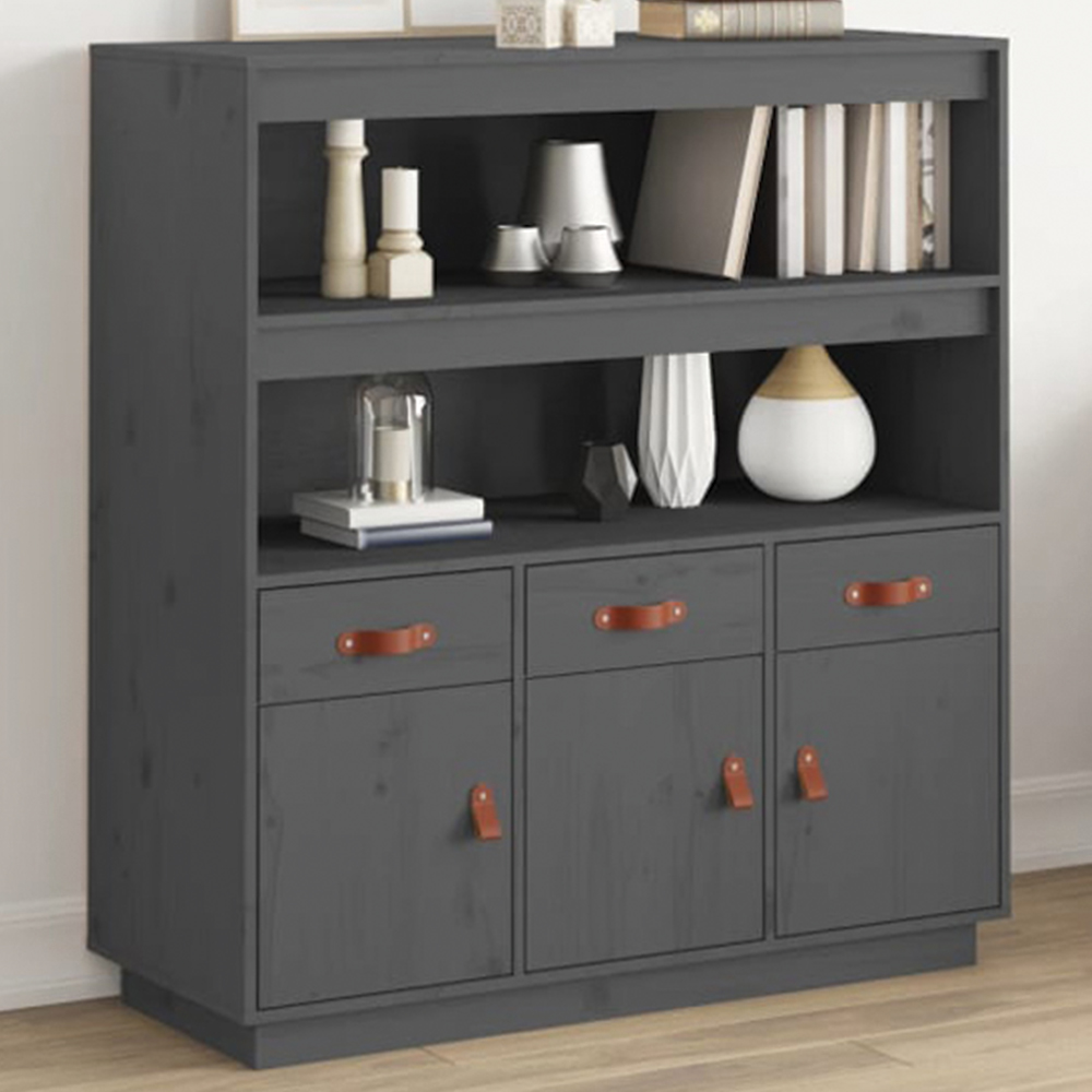 vidaXL 3 Door 3 Drawer 2 Shelf Grey Solid Pine Wood Highboard Image 1