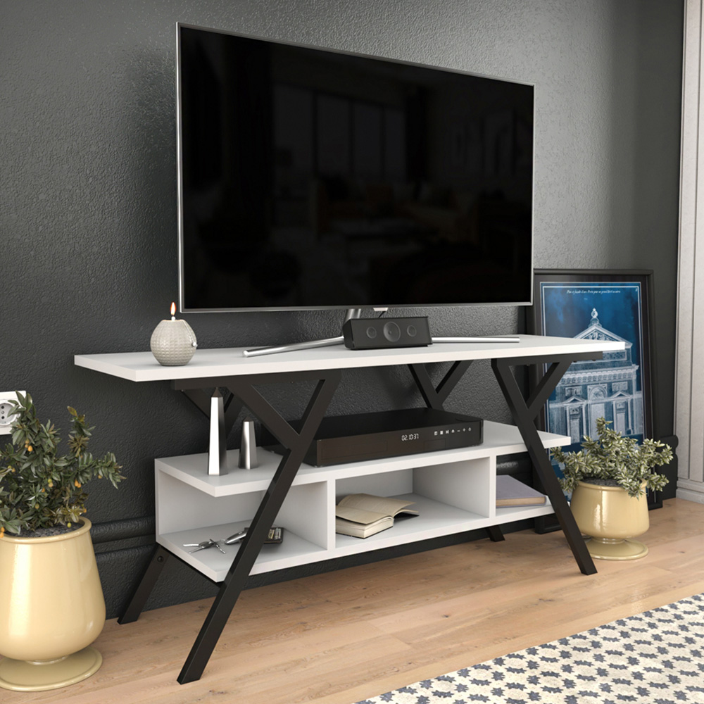 Decorotika Minerva Decorative 4 Open Shelf Black and White TV Unit Image 6