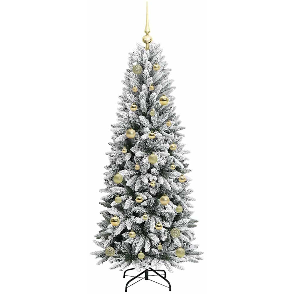 vidaXL Pre-Lit Gold Baubles Artificial Snow Flocked Christmas Tree 5ft Image 4