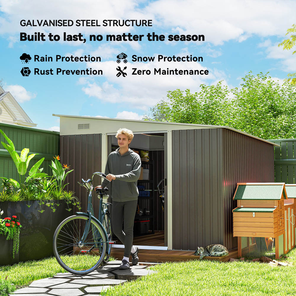 Outsunny 10.8 x 8.8ft Grey Metal Pent Garden Shed Image 4