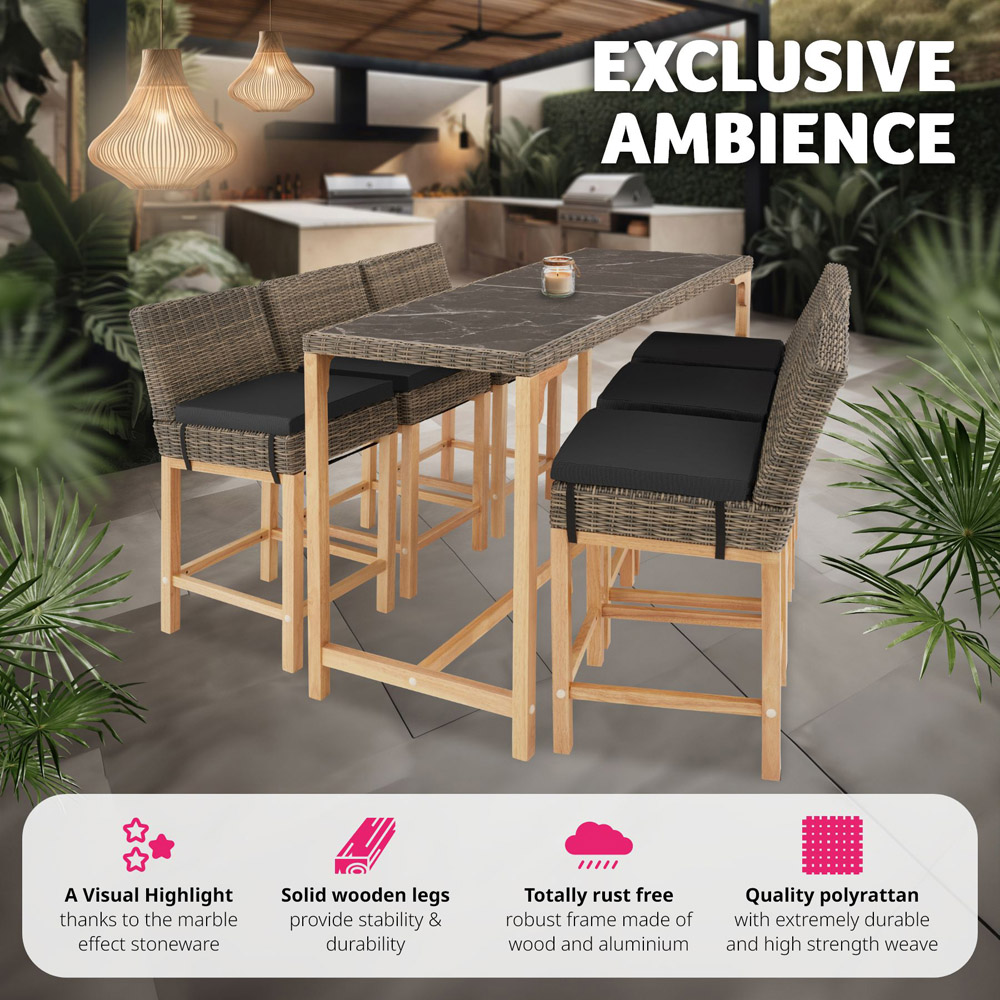 tectake 6 Seater Nature Polyrattan Garden Bar Bistro Table Image 4
