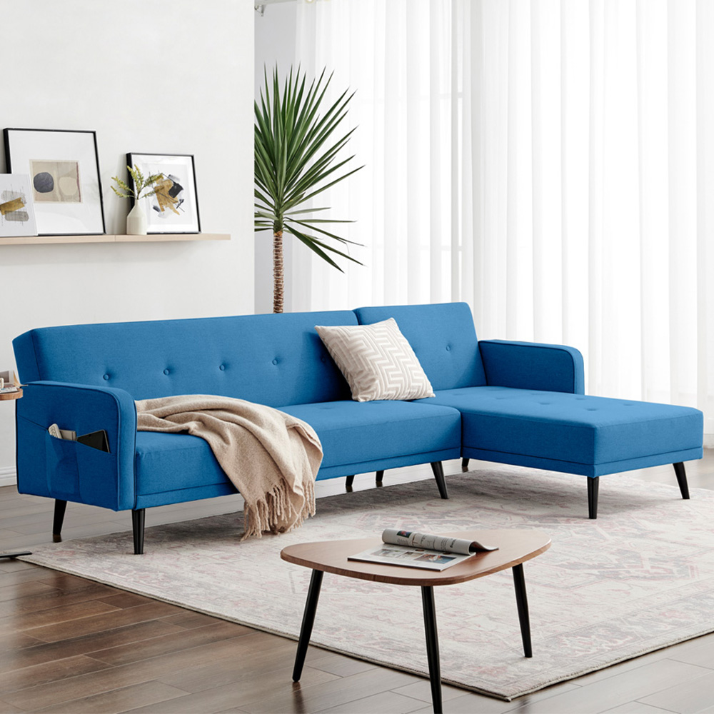 Furniturebox Oliver 3 Seater Blue Left Hand Sofa Bed Image 1