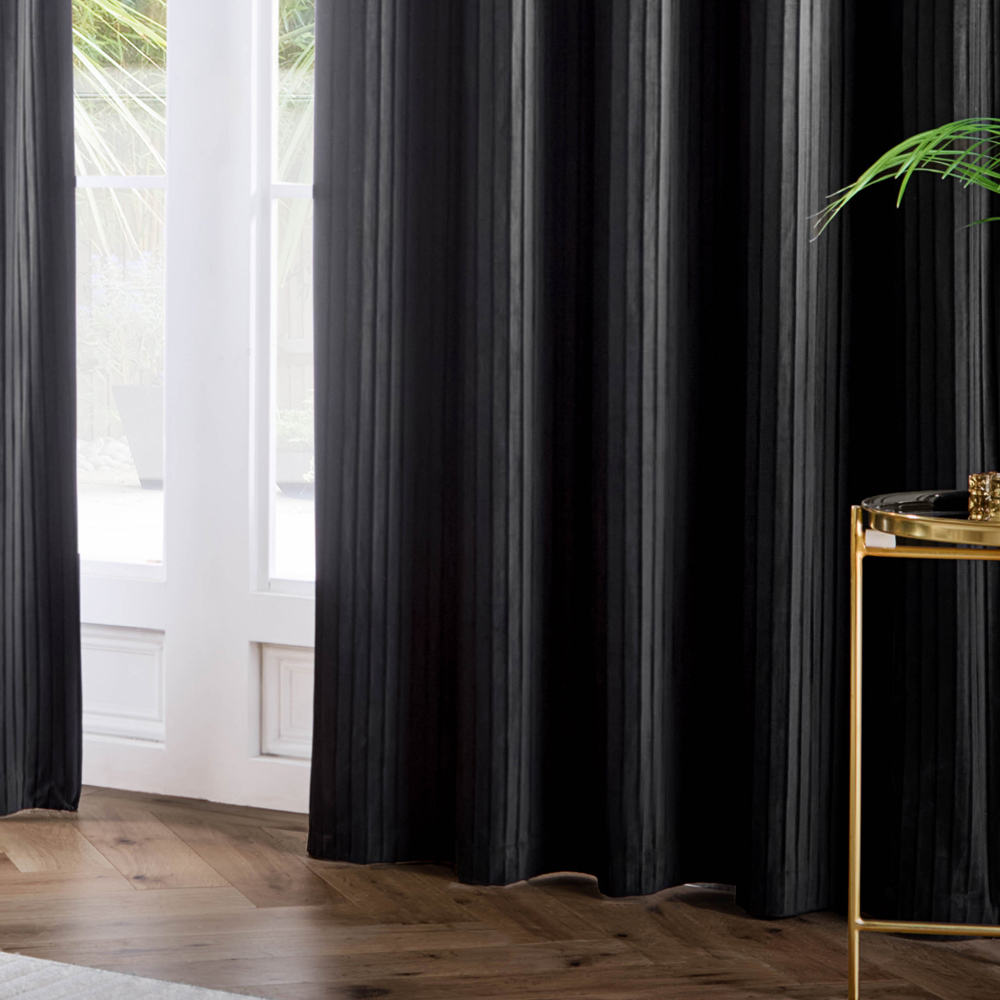 Paoletti Corinthian Black Velvet Eyelet Curtains 168 x 137cm Image 4