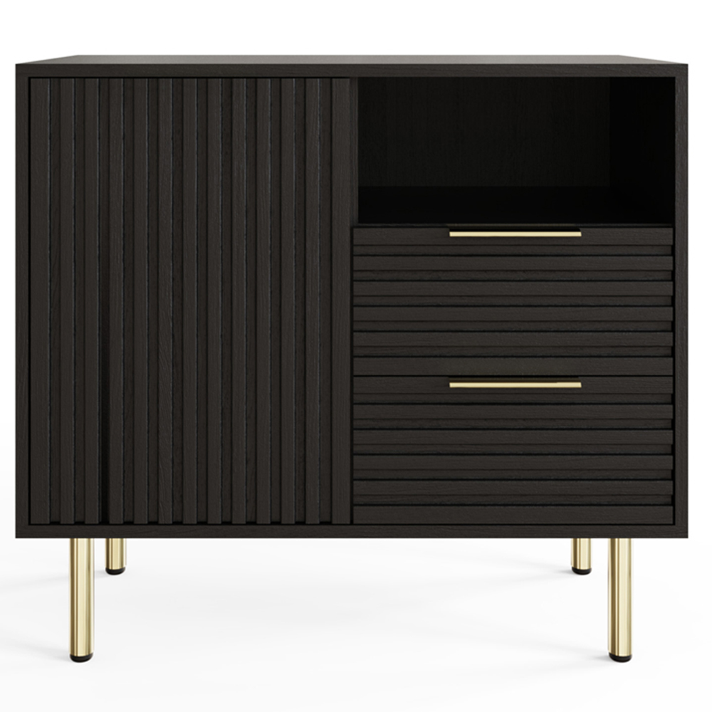 GFW Nervata Single Door 2 Drawer Single Shelf Black and Gold Ribbed Compact Sideboard Image 4
