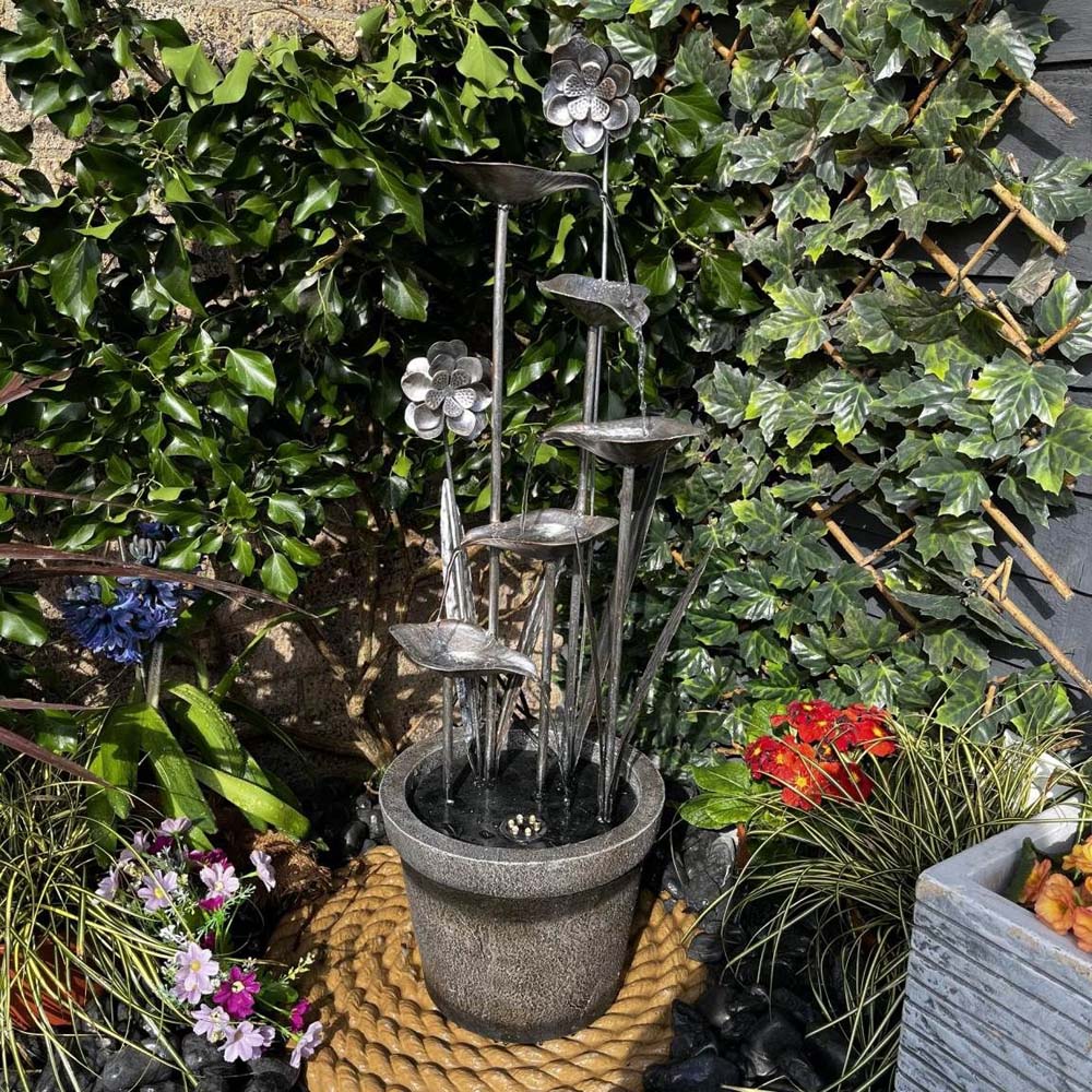 Tranquillity Zinc Flower and Pot LED Water Feature Image 2