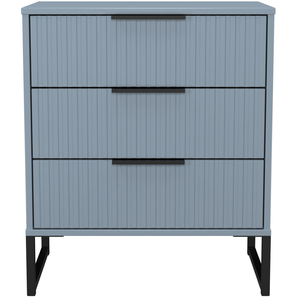 Crowndale Fluted 3 Drawer Denim Blue Midi Chest of Drawers Ready Assembled Image 2