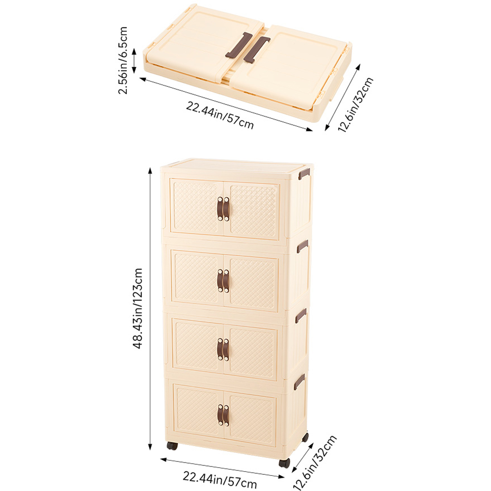 Living and Home 4-Tier Cream Foldable Storage Cabinet with Castors Image 8