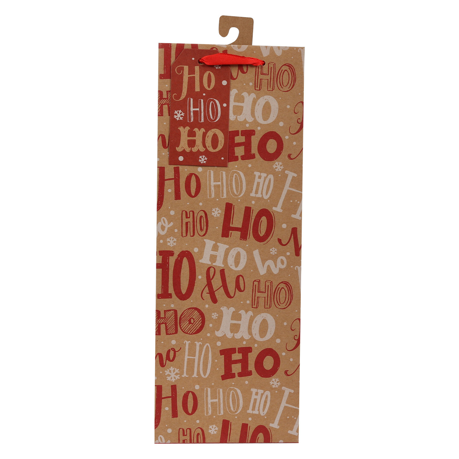 Ho Ho Ho Kraft Bottle Bag - Red Image 1