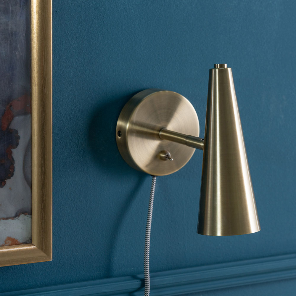 ValueLights Duke Brushed Brass Cone Plug-in LED Wall Light 2 Pack Image 4
