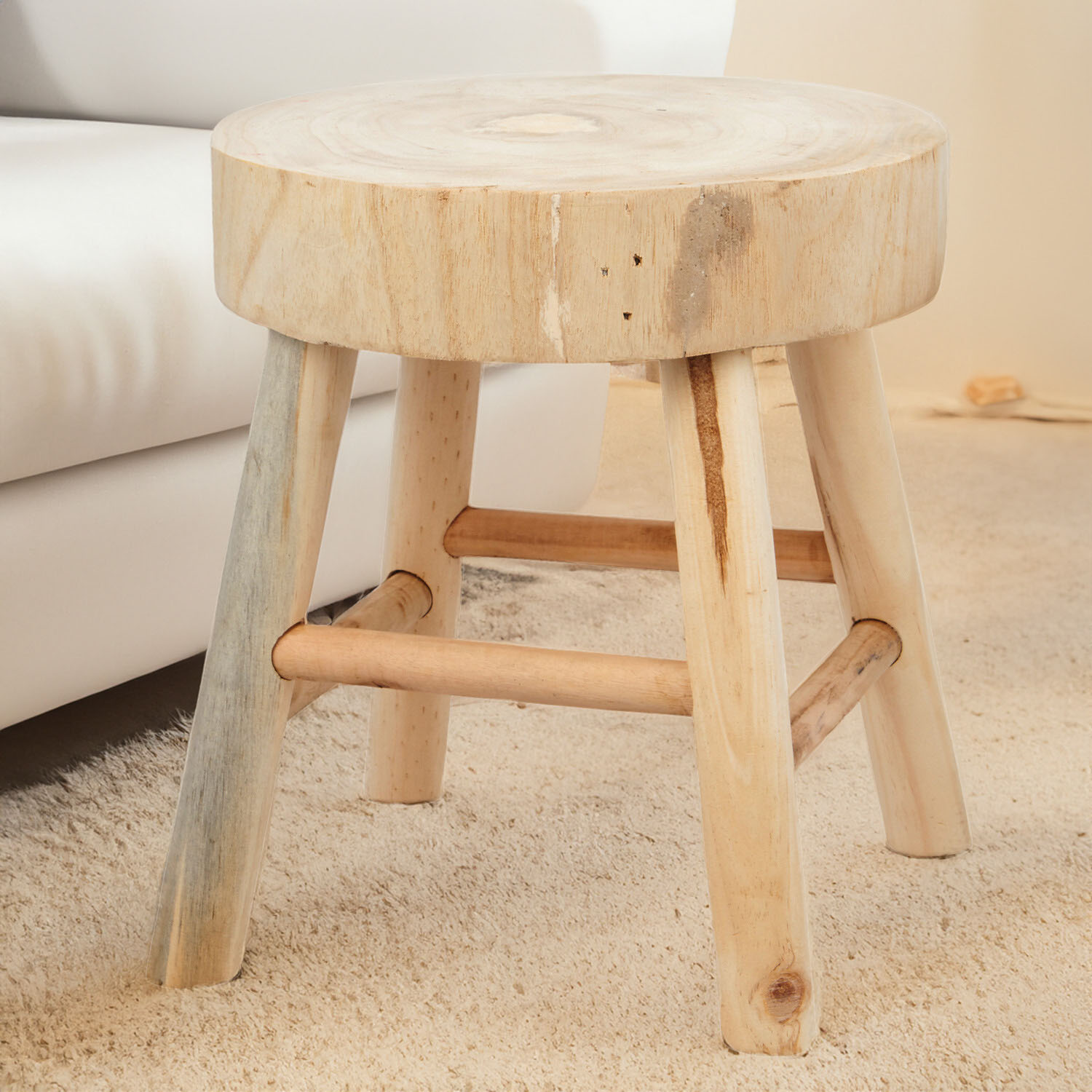 Wooden Footstool - Natural Image 1