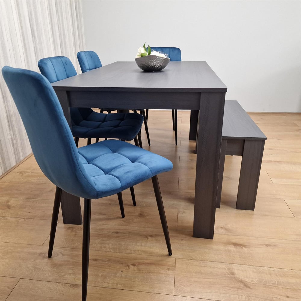 Portland 6 Seater Dining Set Dark Grey and Blue Image 5