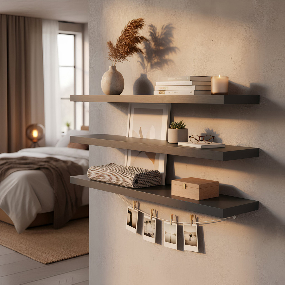 Harbour Housewares 100cm 2 Pack Black Floating Wall Shelf Image 5