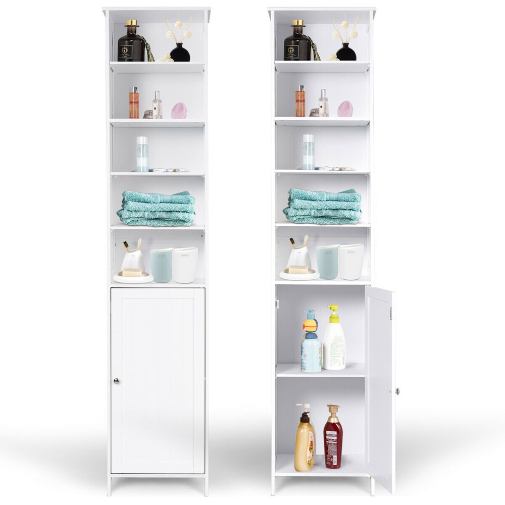 Costway Single Door 5 Shelf White Storage Cabinet Image 3