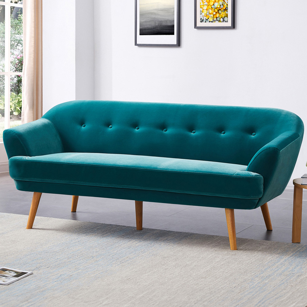Furniture One 2 Seater Teal Sofa with Padded Cushion Image 1