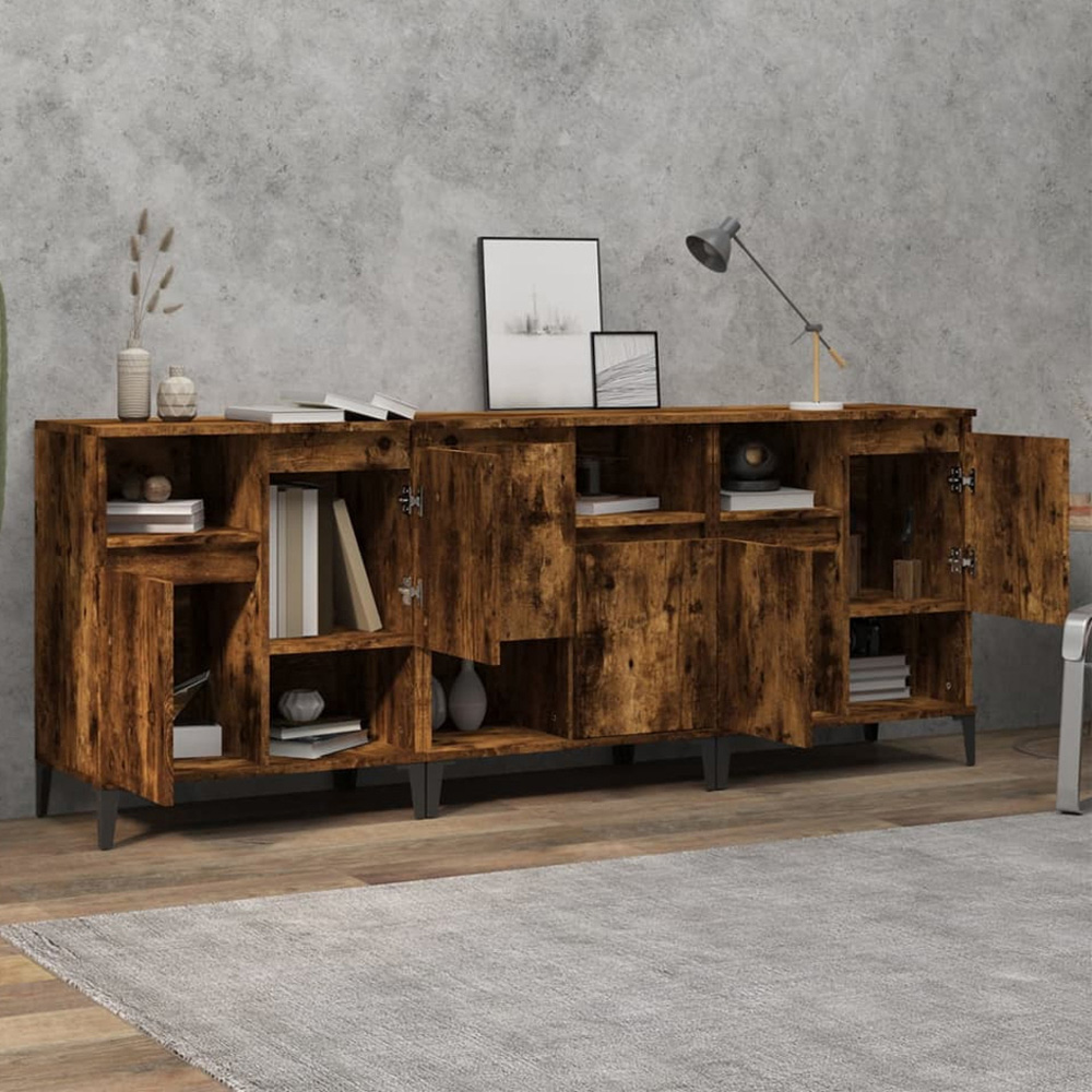 vidaXL 2 Door 2 Shelf Smoked Oak Sideboard Set of 3 Image 1