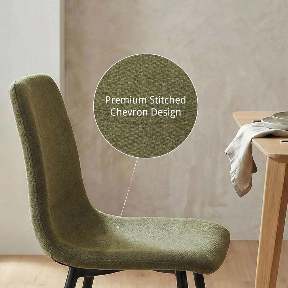 FWStyle Evie Set of 4 Green and Black Linen Upholstered Steel Frame Dining Chair Image 6