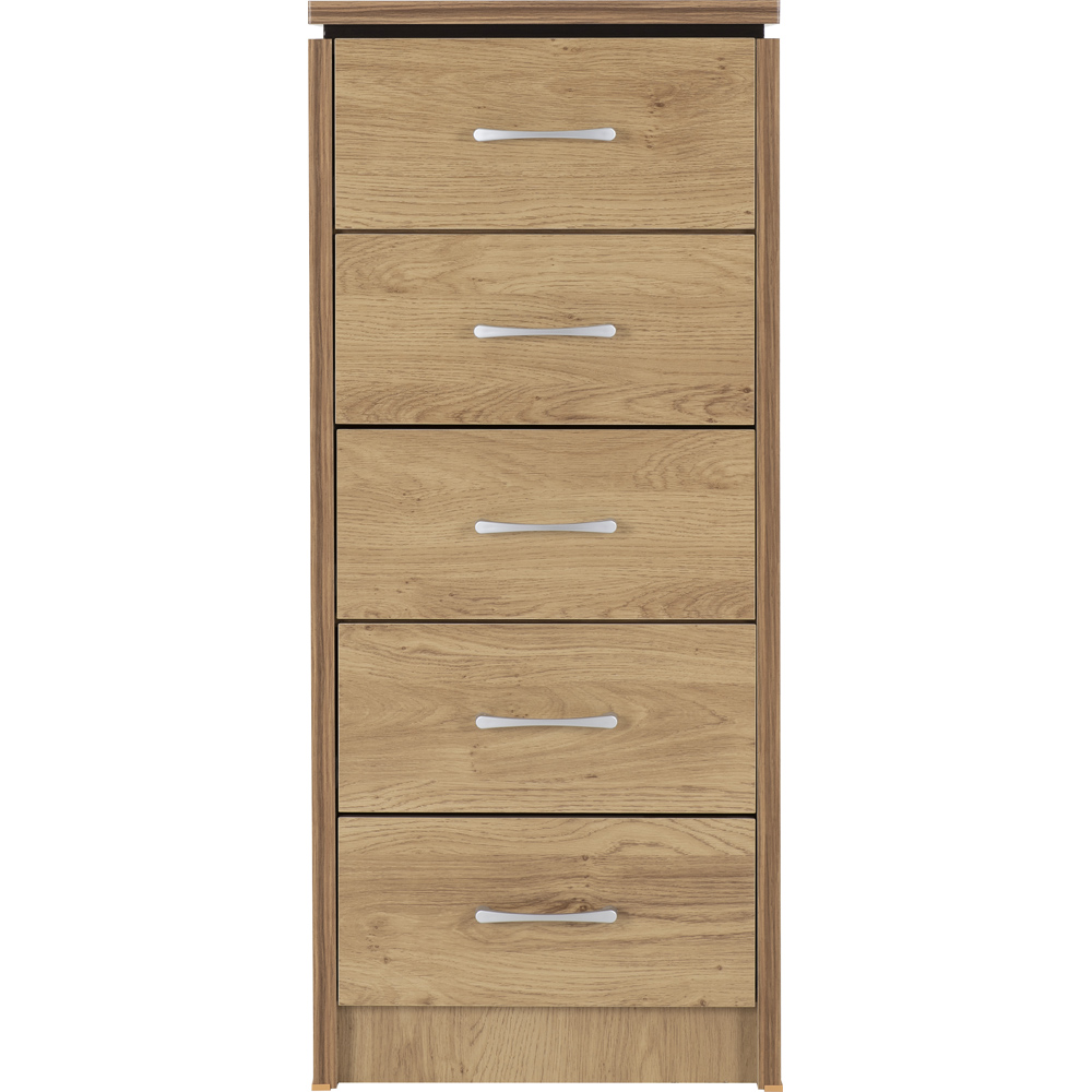 Seconique Charles 5 Drawer Oak Effect Veneer Narrow Chest of Drawers Image 3