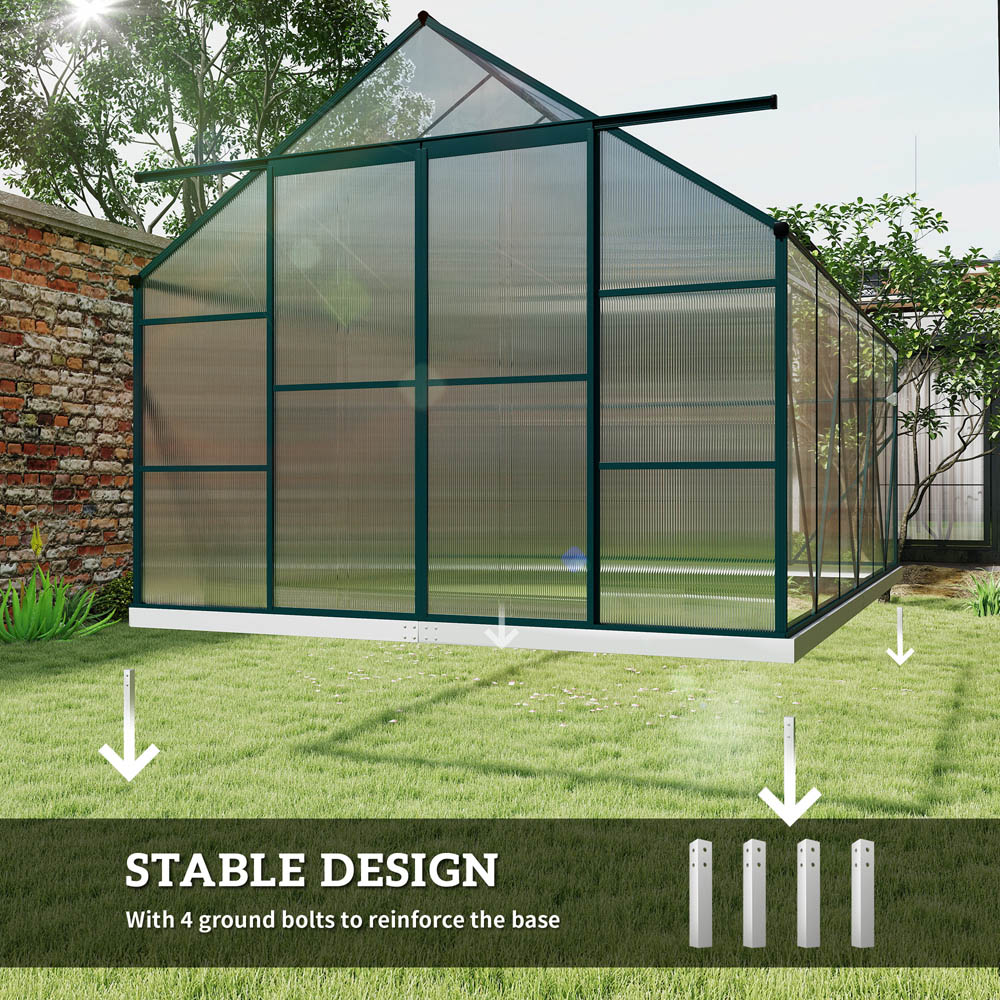 Outsunny 8 x 12ft Green Aluminium Polycarbonate Greenhouse Image 6