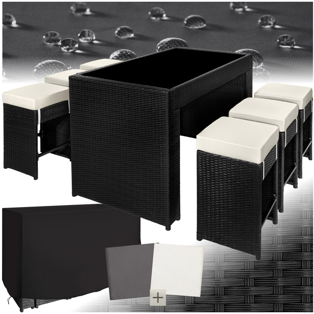 tectake Ibiza Black Garden 6 Seater Table and Chairs with Cover Image 2