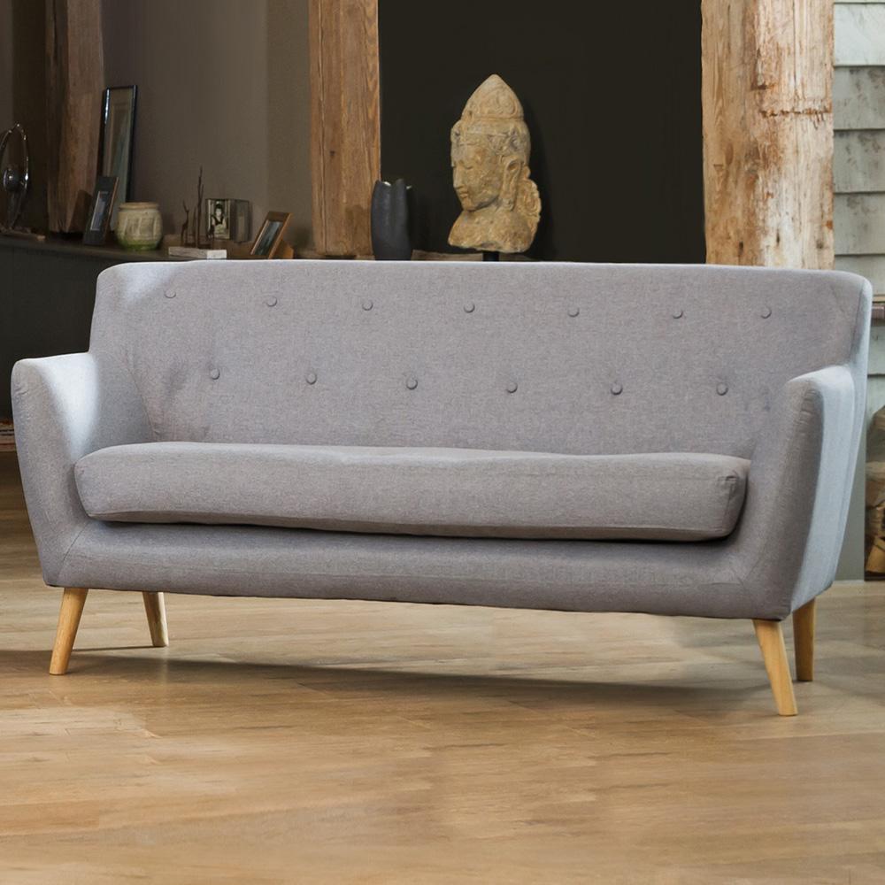 Lynwood 3 Seater Light Grey Fabric Sofa Image 1