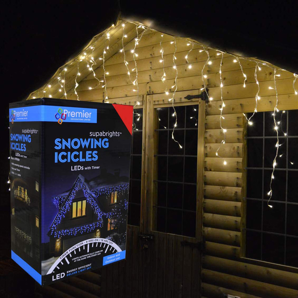 Premier SupaBrights 960 Warm White LED Clear Cable Snowing Icicle Light 23.8m Image 5