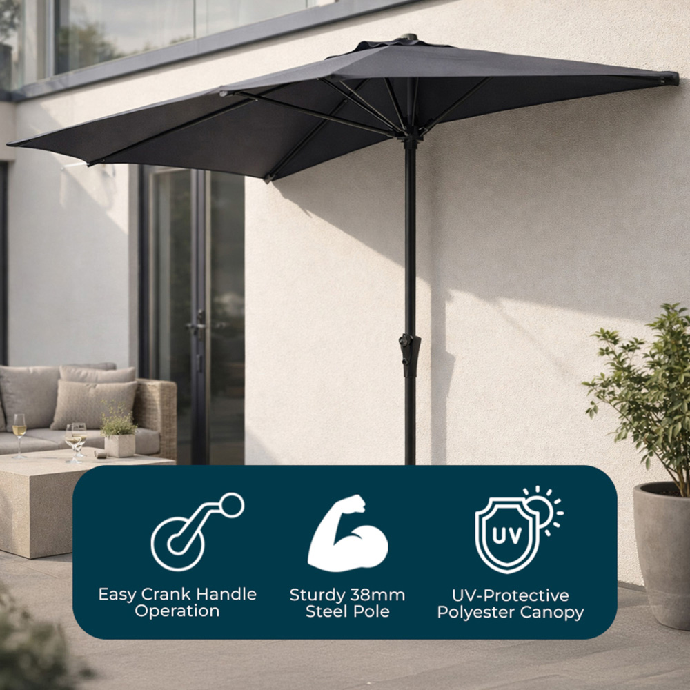 Jack Stonehouse Dark Grey Halfround Parasol 2.7m Image 6