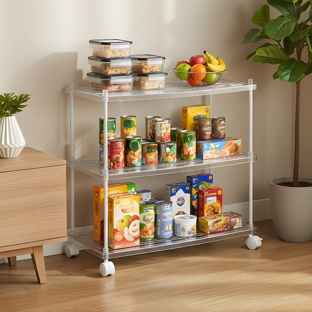 Living and Home 3 Shelf Clear Rolling Storage Cart Image 2