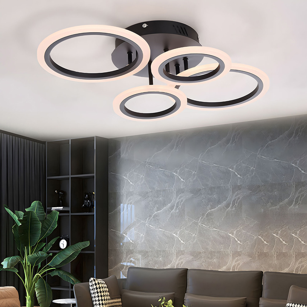 Living and Home Black and White 4 Ring LED Ceiling Light with Remote Image 7