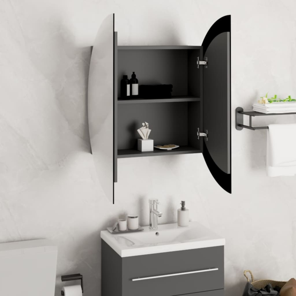 vidaXL 2 Door Grey Round LED Mirror Bathroom Cabinet Image 4