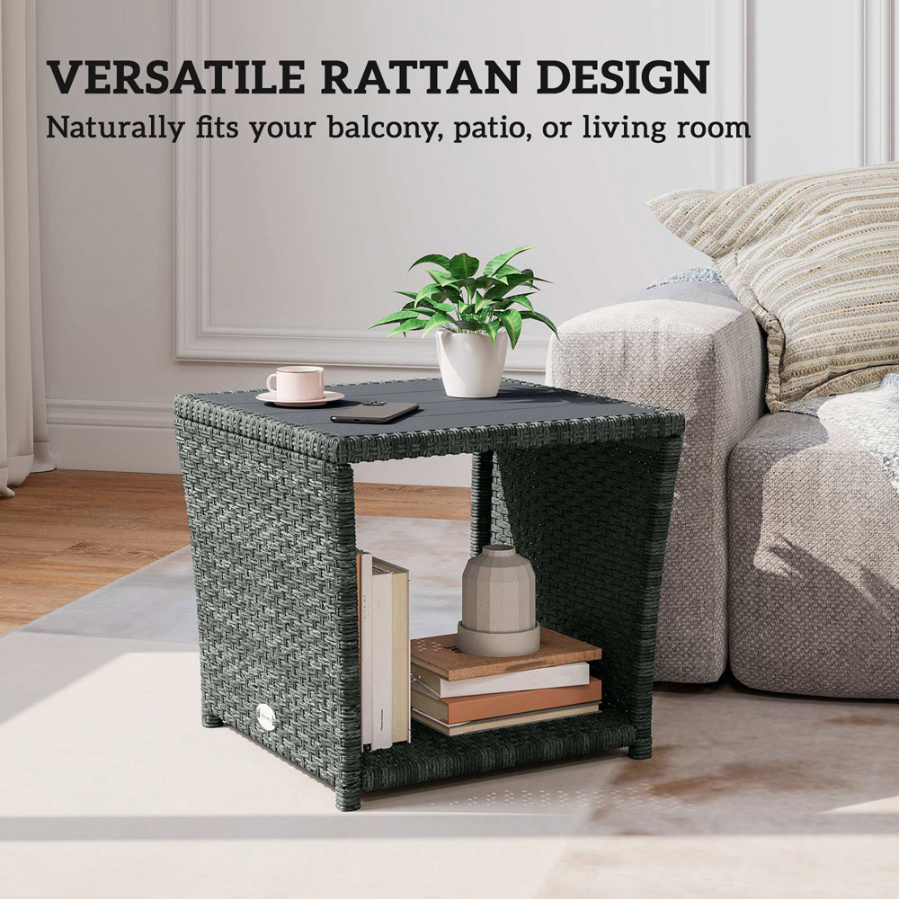 Outsunny Single Shelf Grey Rattan Side Table Image 8